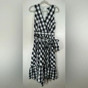 J. Crew Sleeveless Faux-Wrap Midi Dress in Gingham Cotton Poplin Women’s 6